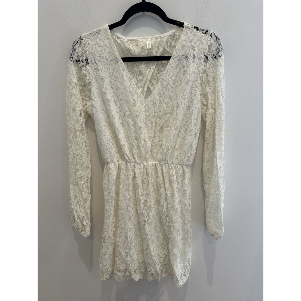 Sage Womens Cream Lace Long Sleeve Open Back Mini Dress Size L